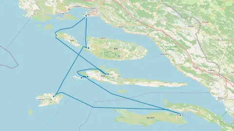 Map of the 7-Day Split to Split Sailing Itinerary in Croatia route