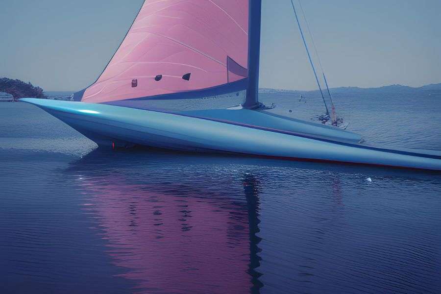 Futuristic sailboat in marina
